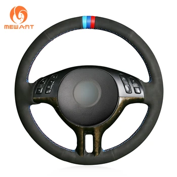 

MEWANT Black Genuine Leather Suede Marker Car Steering Wheel Cover for BMW E46 318i 325i 330ci E39 X5 E53 Z3 E36/7 E36/8