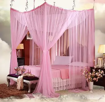 

4-8 Four Corner Romantic Lace Canopy Mosquito Net Bed Moustiquaire King Size Curtains Red Pink Puple Palace Rede