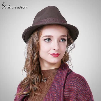 

Sedancasesa England Autumn Winter Male Female Hat Christmas Gift Korean retro jazz hat Women with Wide Brim woolen hat FM093003