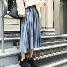 Новинка года; сезон осень-зима; облегающая женская бархатная юбка с высокой талией; плиссированные юбки;