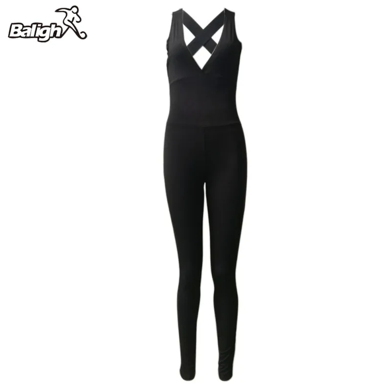 

Balight Bandage Women Black Color Sports Yoga Set Sleeveless Bodycon Romper Jumpsuit Bodysuit Long Pants