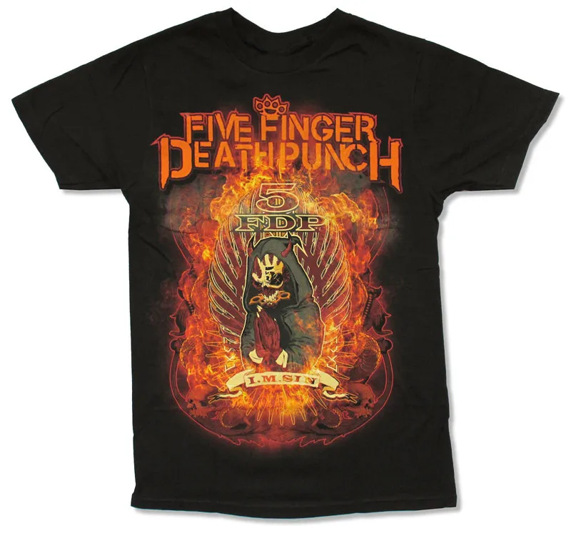 Винтаж Футболки для девочек Забавный О-образным вырезом Five Finger Death Punch &quotЯ. М. Син