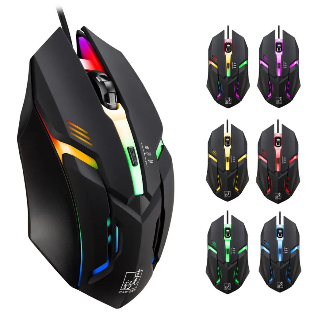 Игровая мышь 1600DPI 4 кнопки оптическая USB Проводная игровая со светодиодной