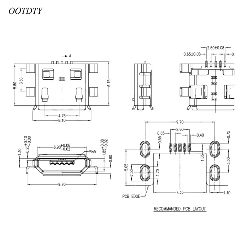 OOTDTY 10 шт. Micro USB Type B 5 контактный гнездовой SMD 4 Штекерный разъем DIP|Соединители| |