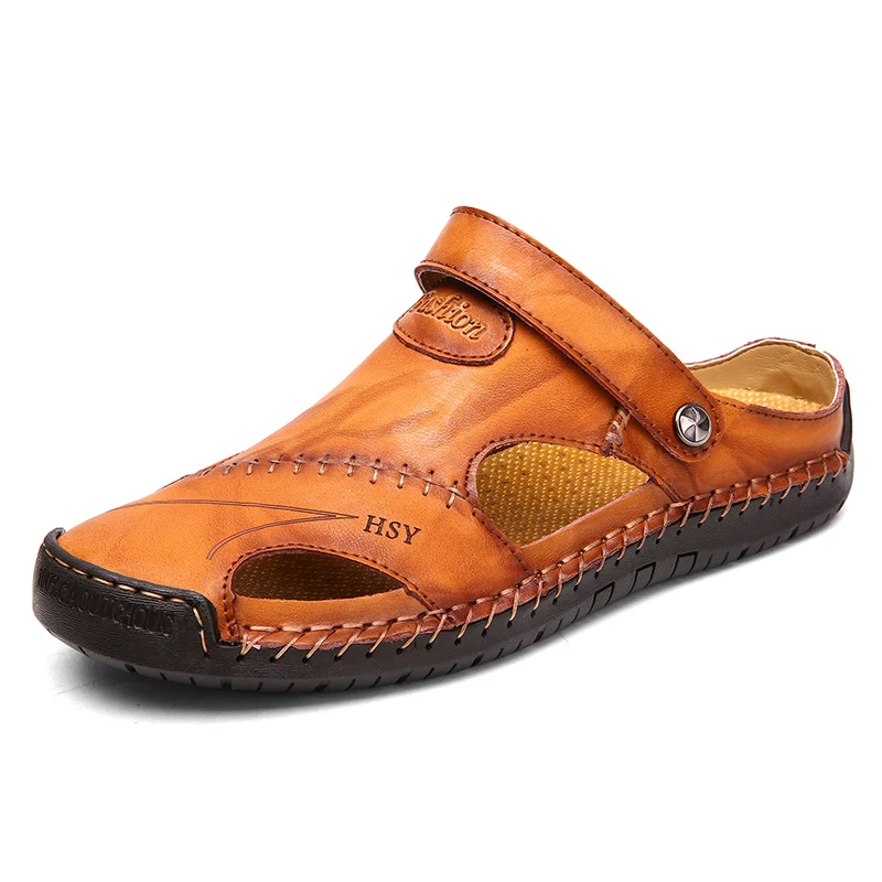 Mynde/Новинка года; летние мужские сандалии; кожаные пляжные сандалии; дышащие мужские шлепанцы в римском стиле; водонепроницаемая обувь; большие размеры 39-48