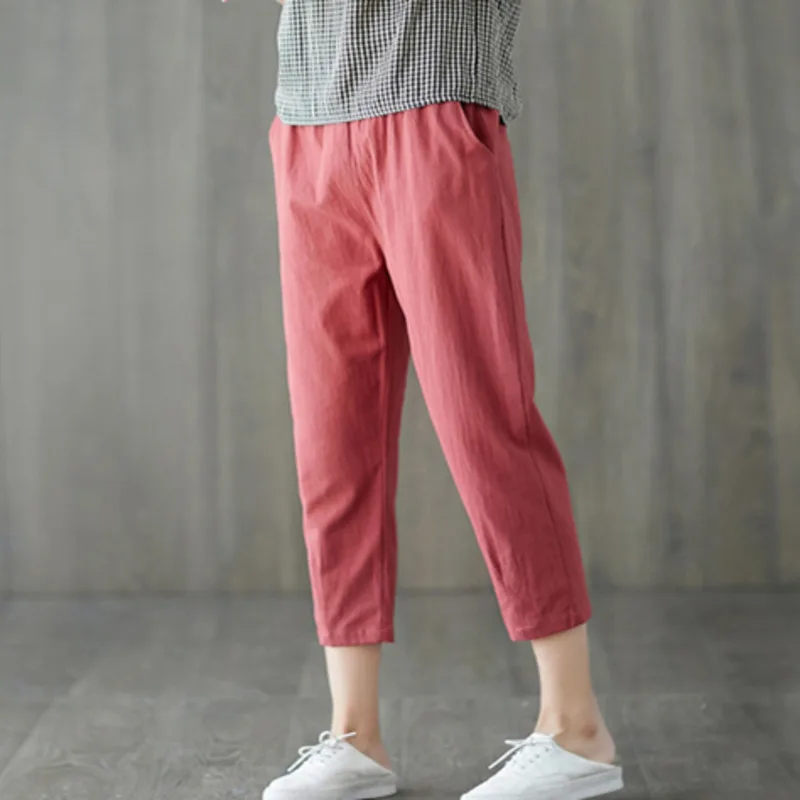#0612 Summer Calf-length Cotton Linen Pants Women Elastic Waist Thin Casual Harem Pants Female Loose Plus size 3XL Red Black #0612 Summer Calf-length Cotton Linen Pants Women Elastic Waist Thin Casual Harem Pants Female Loose Plus size 3XL Red Black