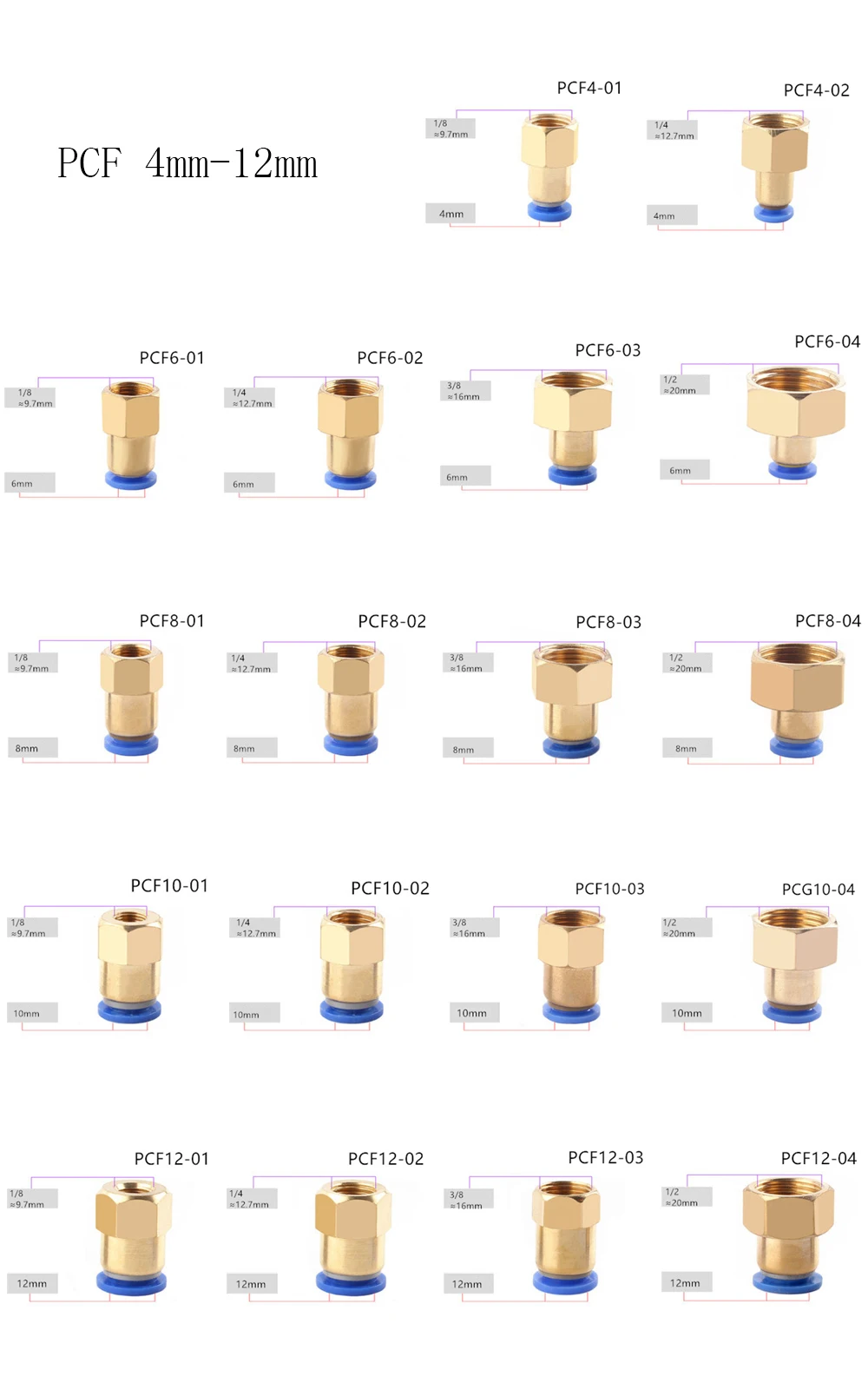 1 шт./PCF/PL/PLF пневматический СОЕДИНИТЕЛЬ 4 мм-12 мм фитинг резьба 1/" 1/4" 3/" 1/2" Воздушная резьба Женский прямой воздушный фитинг