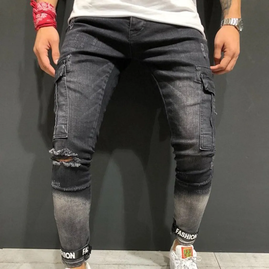 

Mens Skinny Jeans Men Non Ripped Distressed Slim Elastic Jeans Denim Biker Jeans Stretch Denim Pants Waist Big Size S-3XL