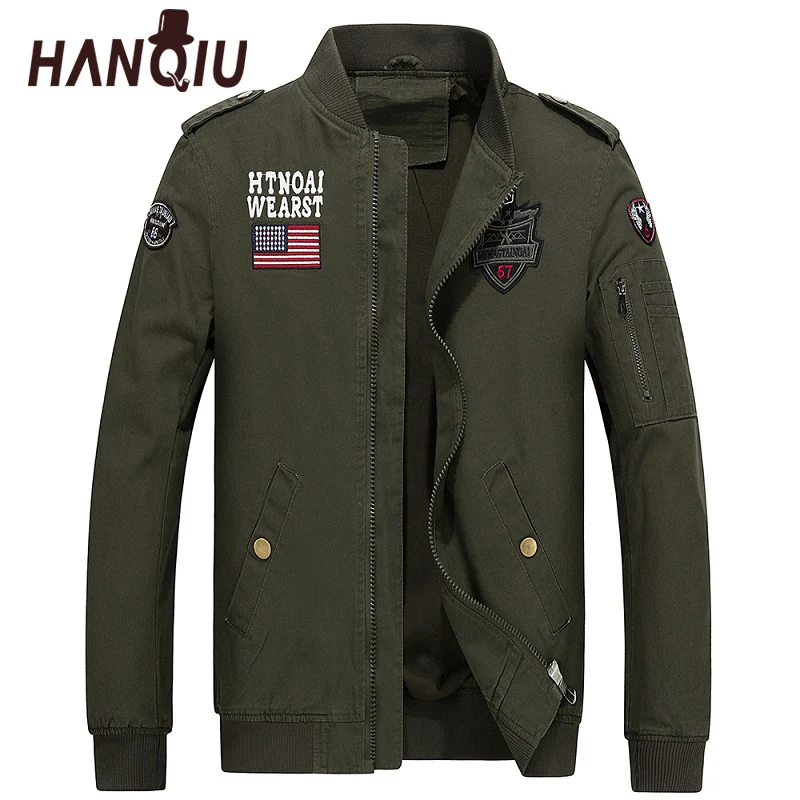 HANQIU курточка бомбер мужская весна осень сплошной хлопок мужская куртка армейская Военная Мужская Куртка Jaqueta Masculino
