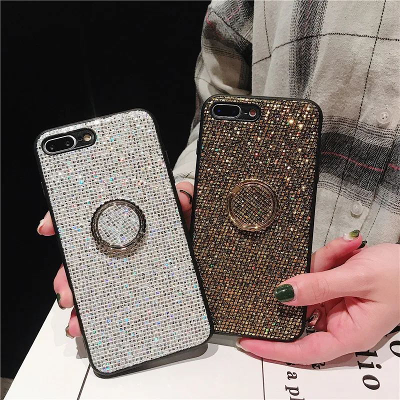 

For Samsung S8 S9 S10 Plus NOTE8 9 Cover Luxury Glitter Bling Bracket ring Phone Case For iphone X XR XS Max 6 6S 7 8 Plus coque