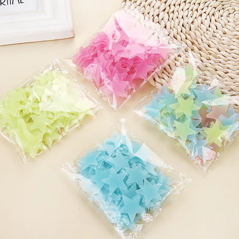

New 100pcs 3D Stars Glow In The Dark Luminous Fluorescent Plastic Wall Stickers Living Home Decor party supplies For Kids Rooms