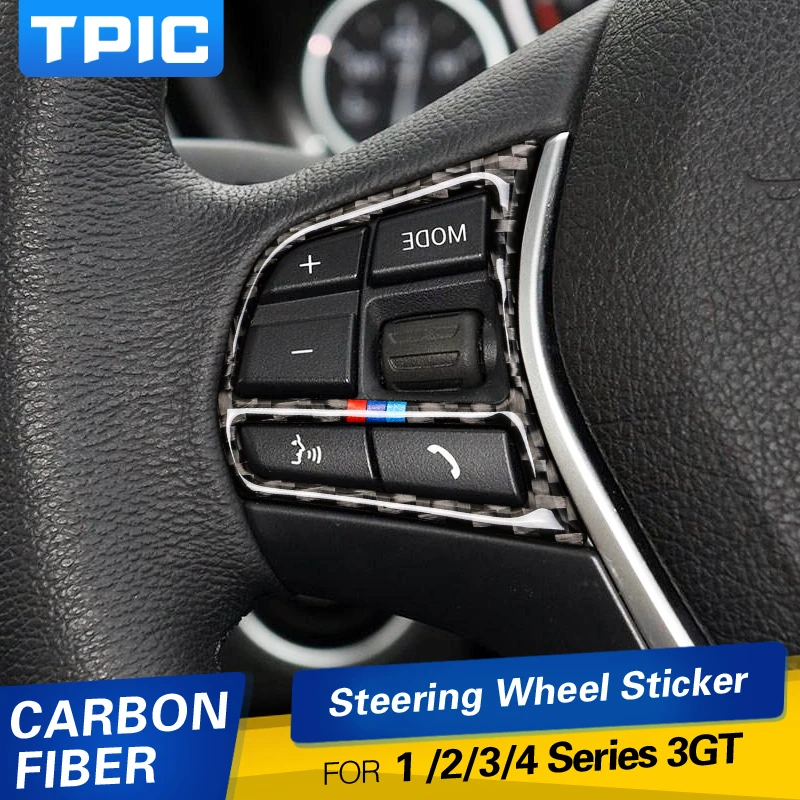 

TPIC Car Accessories Interior Carbon Fiber Steering Wheel Buttons Frame Auto Stickers Covers For BMW 1/2/3/4 Series 3GT Styling