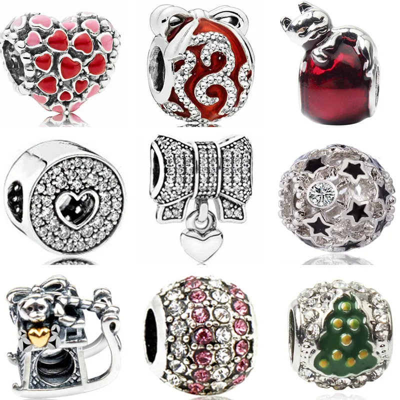 

Simple Style Lover DIY Jewelry Pine Cone Flowers Christmas Tree Hearts Crystal Beads Charms Fit Original Pandora Bracelets Women