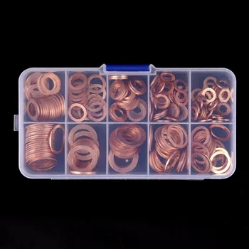 

200pcs M5-M14 Solid Copper Washers Flat Ring Sump Plug Oil Seal Assorted Set Washer Hardware Accessories Kit with Case