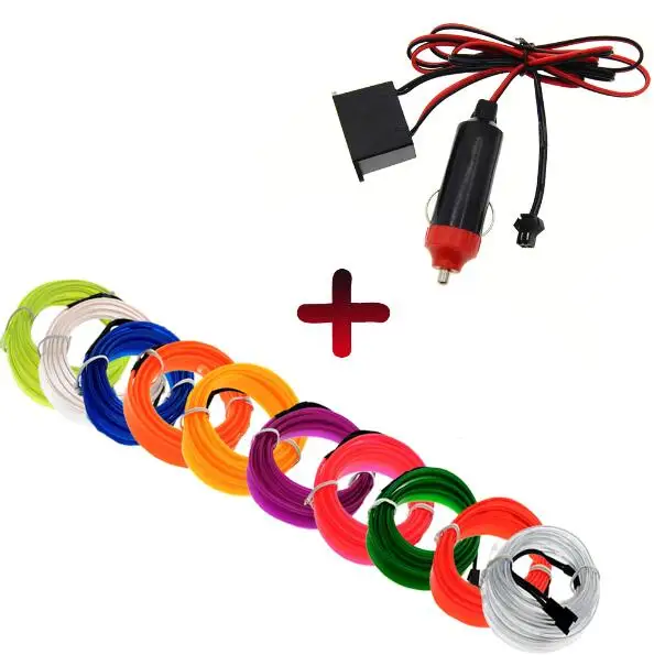 Неоновая лампа 3 В/5 В/12 В, 6 мм, для шитья по краям, EL Wire, светодиодная подсветка для танцевальной вечеринки, неоновая светодиодная лампа, гибкая светодиодная лампа 2,3 мм, светодиодная лента - Испускаемый цвет: Car inverter EL wire