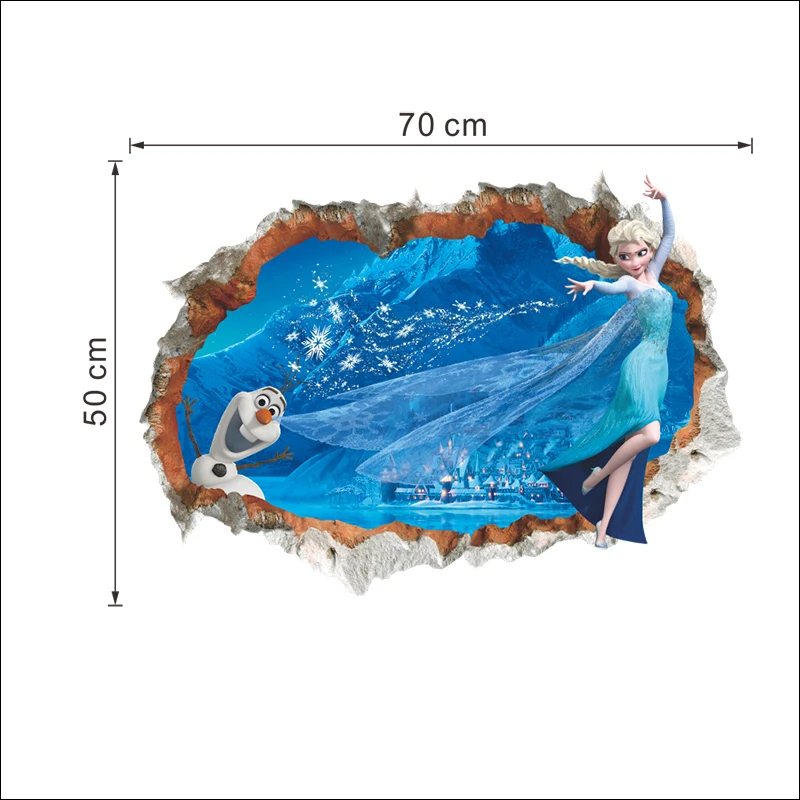 Disney Olaf & Elsa Princess Frozen 3Dview Broken Hole Wall Stickers Movie Mural Art Kids Room Accessories Home Decoration
