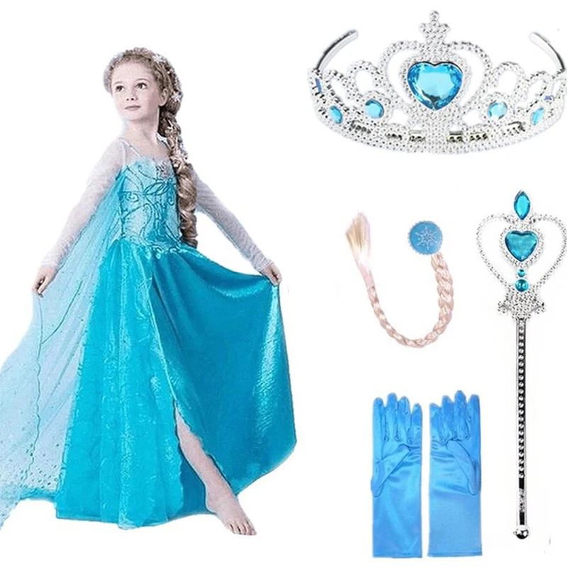 Snow Queen Elsa Dresses Princess Anna Elsa Dress for Girls Party Elza Costumes Vestidos Fantasia Kids Girls Clothing Elsa Set