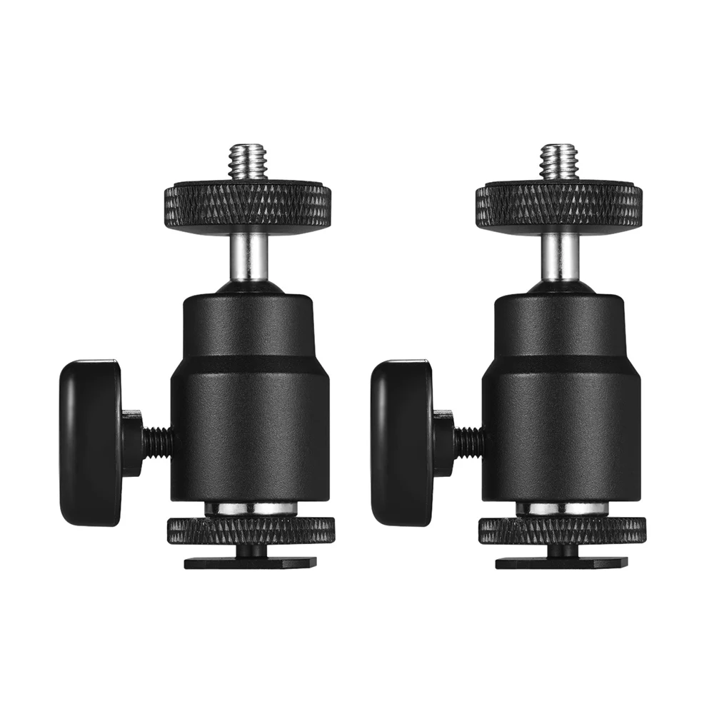 2pcs 360 Rotary Mini Ball Head Hot Shoe Adapter 1/4" Screw Thread Base
