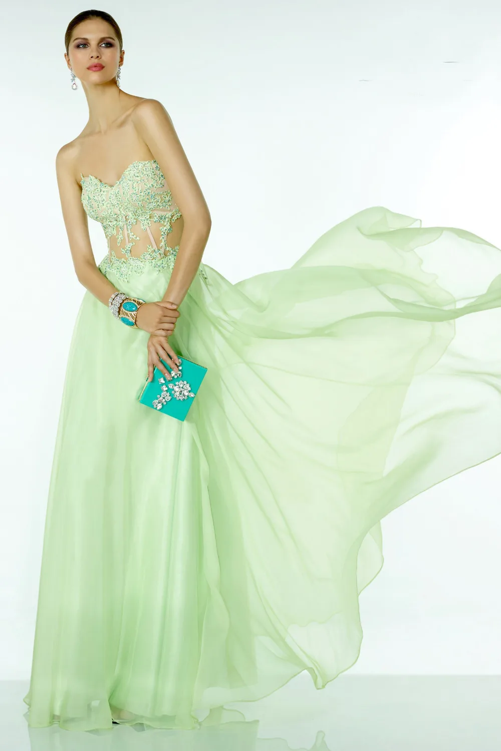 Elegant Lady Sweetheart Backless Chiffon Aqua Green Prom Dresses Long