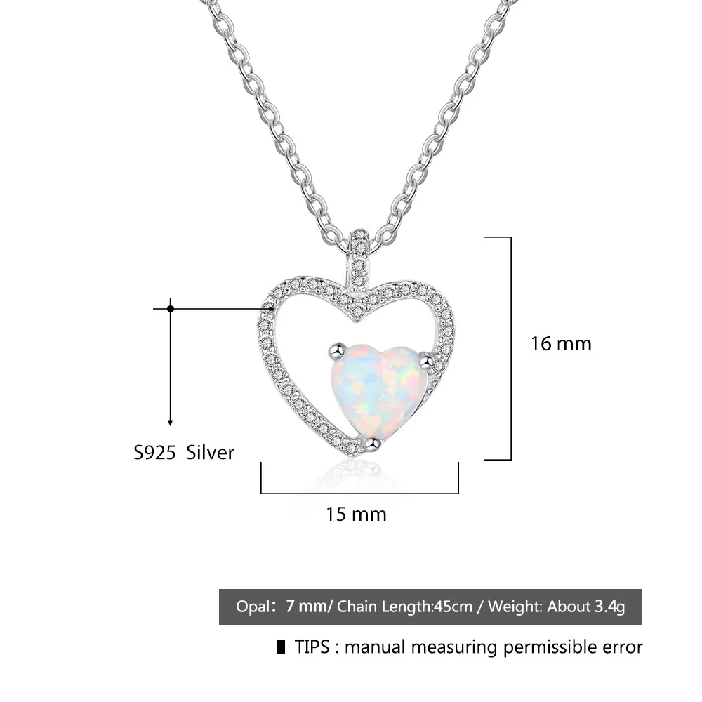 Heart Shape Pendant Necklace Romantic 925 Sterling Silver Opal Stone Necklace & Pendants Best Women Gift (JewelOra NE102686 )