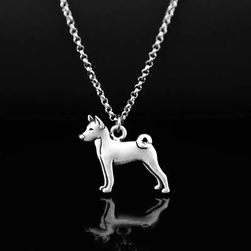 

Vintage Silver Stainless Steel Long Chains Basenji Pendant Necklace Dog Charm Anime Necklaces For Women Men Jewelry Girls Gift