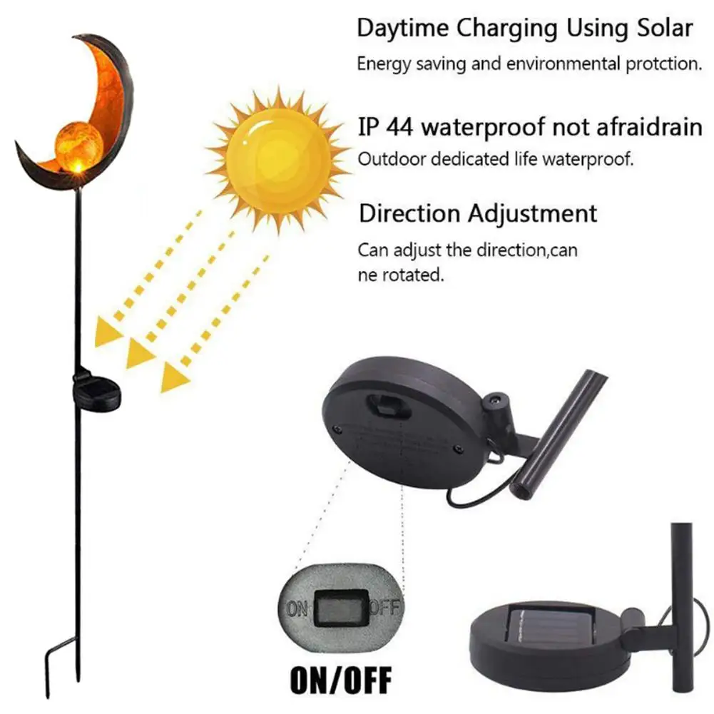 Светодиодный светильник на солнечной батарее в стиле ретро, железный садовый светильник, садовый Ландшафтный декор, светильник, солнце, луна, угол пламени, солнечный светильник s