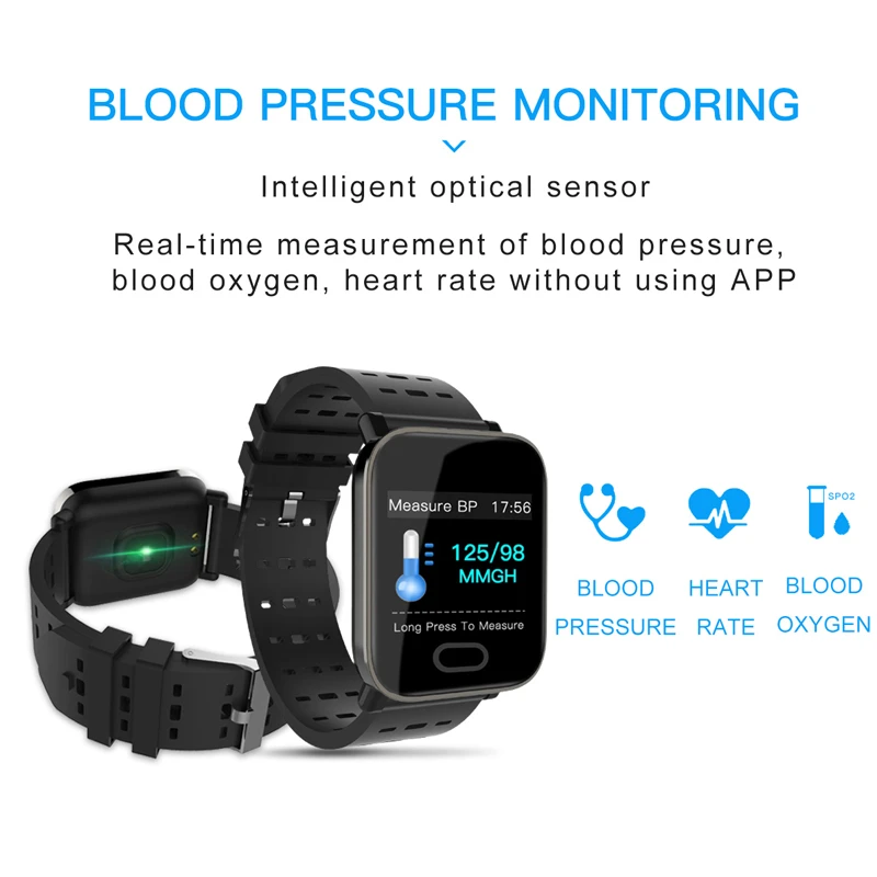 New Smart Watch Men Women A6 Blood Pressure Blood oxygen Heart Rate Fitness Tracker IP67 Waterproof Sport Watch For IOS Android 