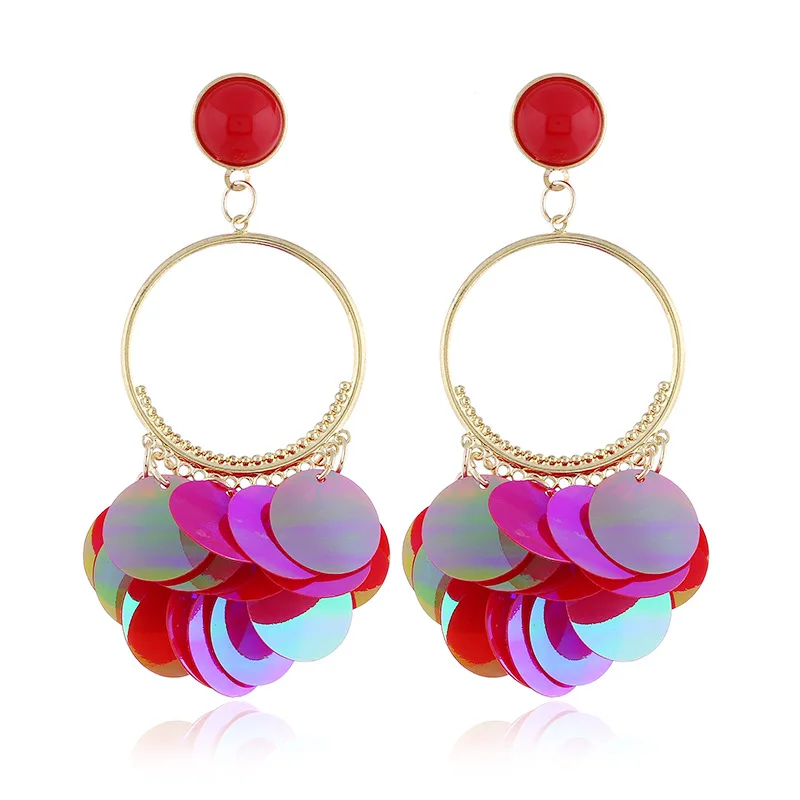

Flower drop Earring For Women Sequins Statement Earrings 2019 Floral long dangle Earring Fashion Jewelry Tassel Earrings A0428