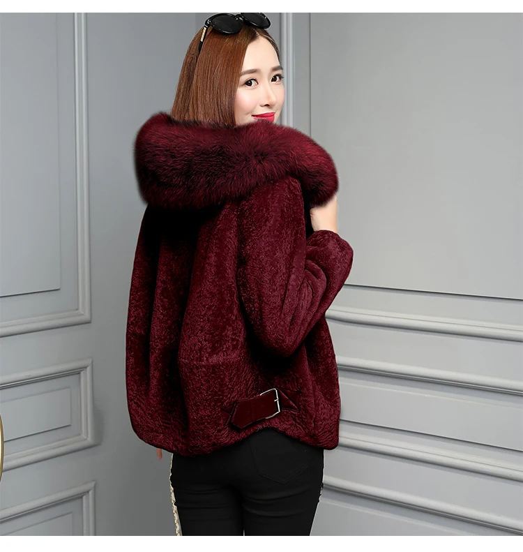 8203 Fluffy Jacket with Fur Hood Plus Szie Warm Women Elegant Zipper Wool Faux Fur Coat Jacket Women Winter Manteau Femme Hiver Laine 3