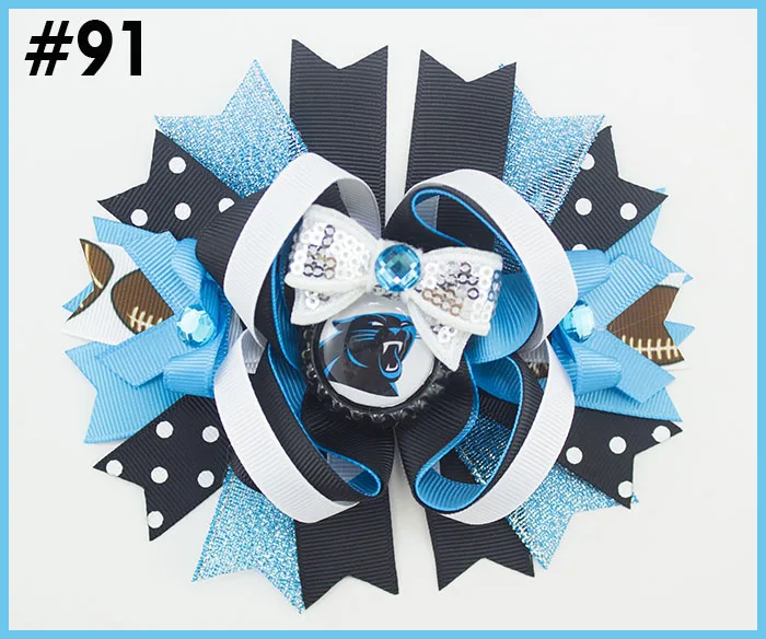 

free shipping 50pcs 6"team hair bows with sequin football hair clips Layered Bottle Cap Hair Bow girl sport bows hair bows