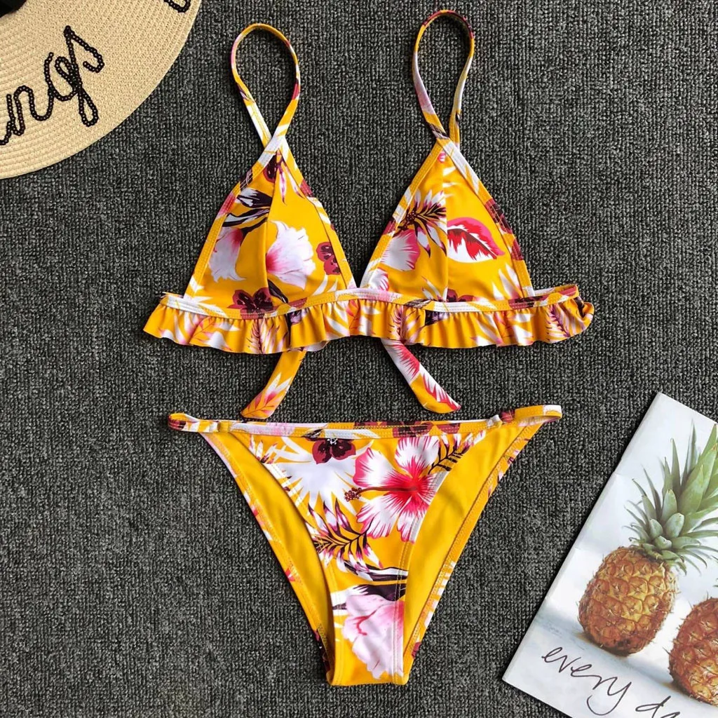 

KANCOOLD Bikinis 2019 Fashion Women Sexy Patchwork Bikini Set Ruffles Swimsuit Print Bathing Suit Swimwear Beachwear 5.14
