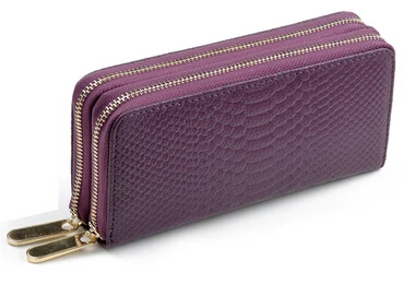 

Promotion long snake skin printed purple ladies wallets purse leather women money clips zipper card bag with strap 11color