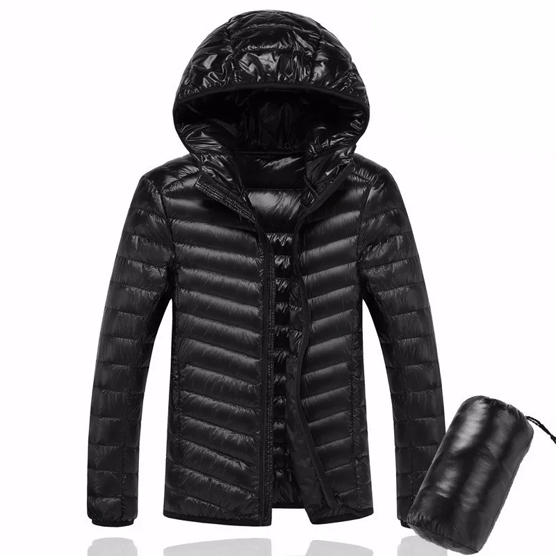  Men Hooded White Duck Down Jacket Warm Line Portable Package