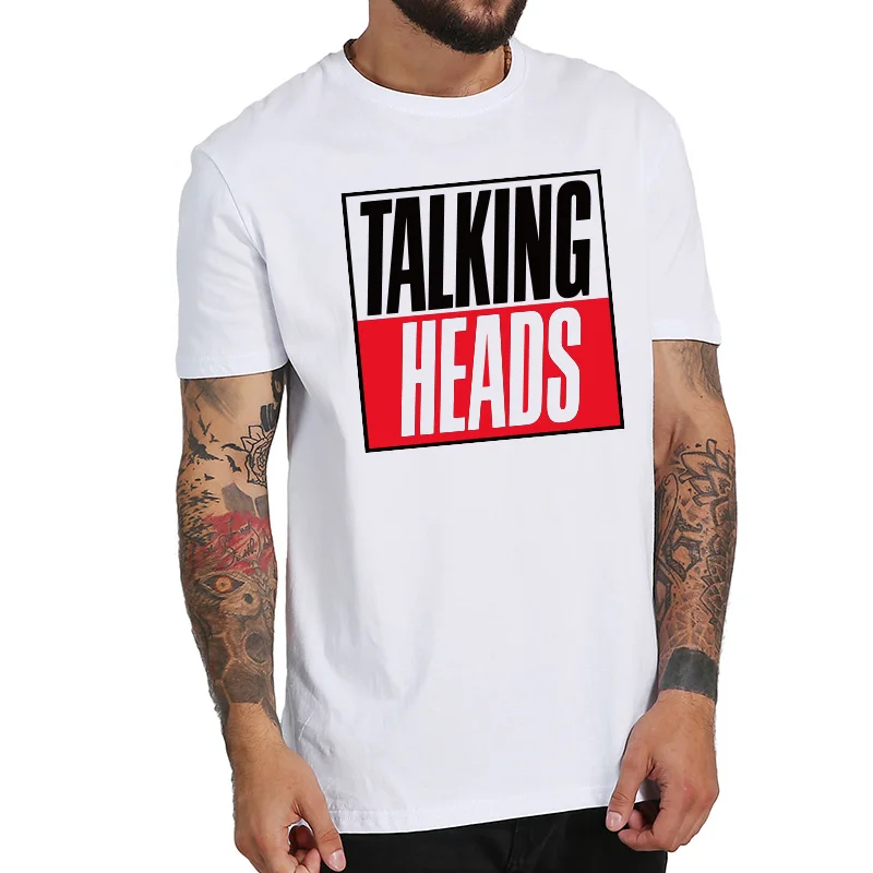 ЕС Размеры 100% хлопковая футболка Колледж панк группы Talking Heads футболки альбом быличек Топы удобные Повседневное Мужская, с коротким рукавом