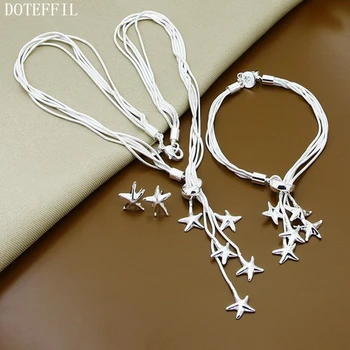 

DOTEFFIL 925 Sterling Silver Starfish Snake Chain Necklace Bracelet Earring Set For Woman Wedding Fashion Charm Jewelry