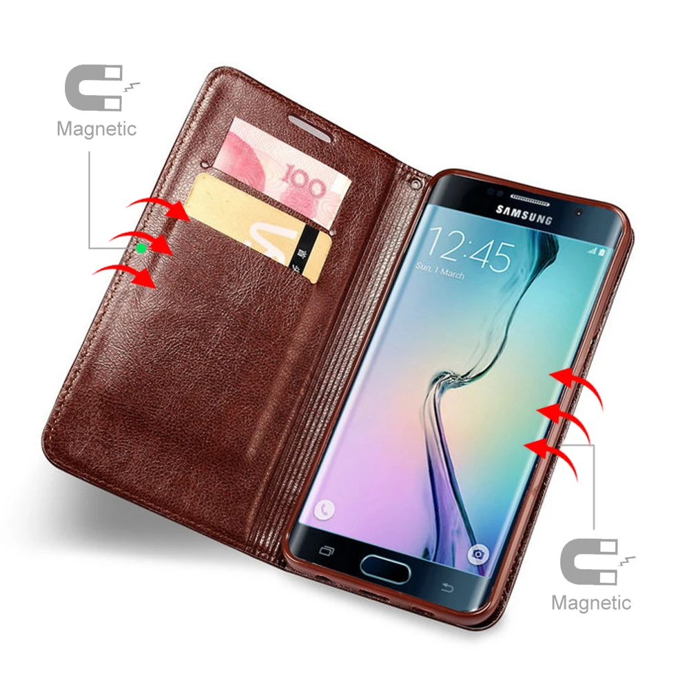 Кожаный флип-чехол на магните для samsung Galaxy S7 S6 edge S8 S9 S10 Plus S10E Lite Роскошный чехол-бумажник с отделением для карт