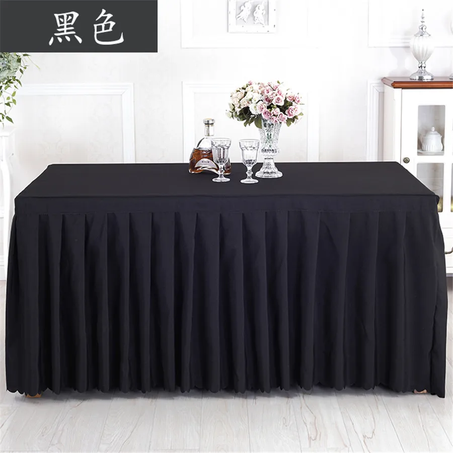 White color 100% polyester fabric one-piece table skirt with tablecloth Pleated Table Cover for wedding party banquet decoration