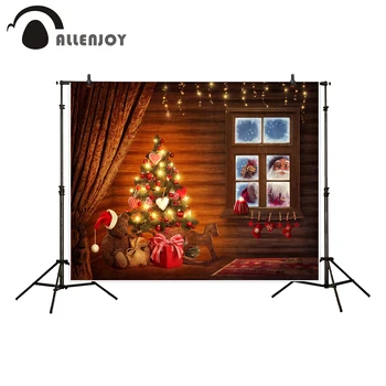 

Allenjoy photography backdrop Christmas tree Santa Claus window wood house background photocall photo studio shoot photobooth