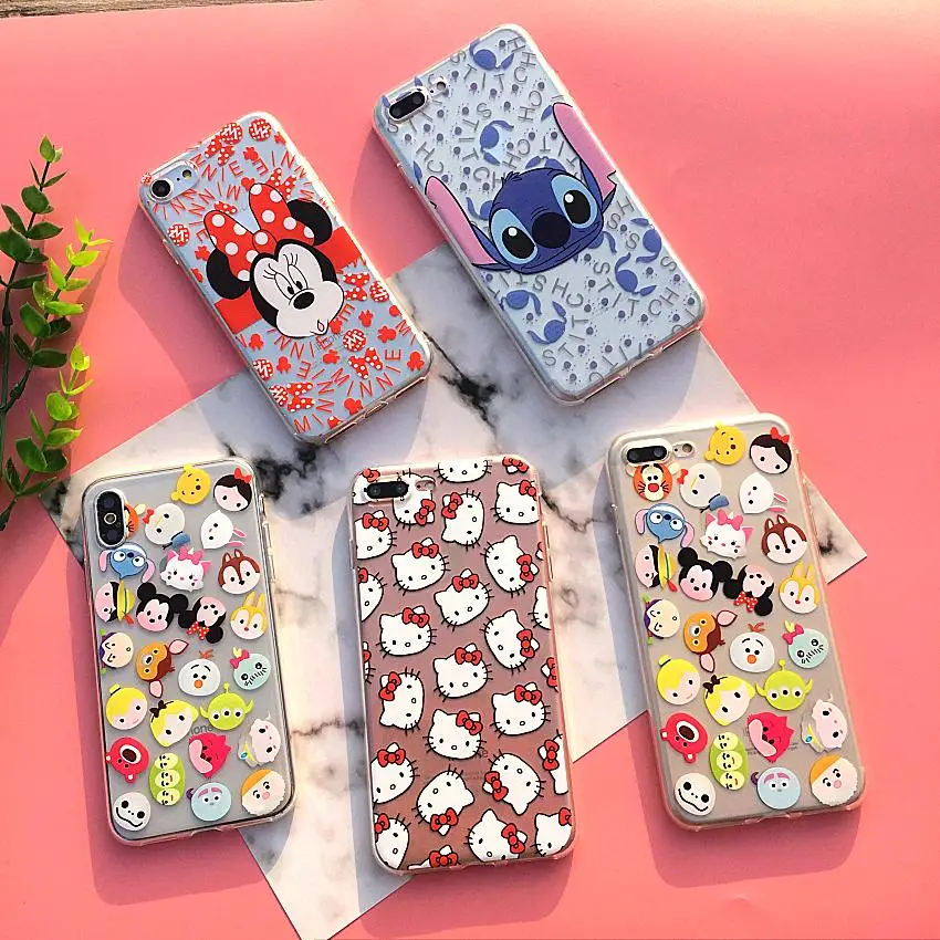 

High Quality Soft Silicon Cover Case For Apple iPhone 7 7Plus Case 7 Plus Phone 8 X Case Shell Painted Naughty Stitch Lovely