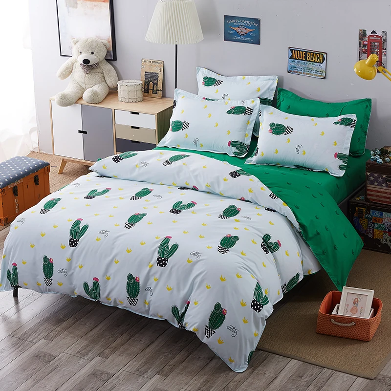 Комплект постельного белья с 6 зелеными кактусами, хлопковое постельное белье+ пододеяльник+ чехол для подушки, размер, цветное постельное белье-jogo de cama15