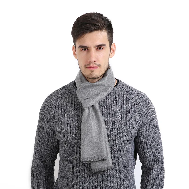 Light Gray Мужской кашемировый шарф, модный простой однотонный шарф 30 см* 180 см, зимний теплый гладкий шарф - Цвет: Light Gray