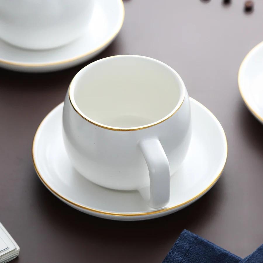 NIMITIME Ceramic Pigment Porcelain White Coffee Cup and Saucer Tea