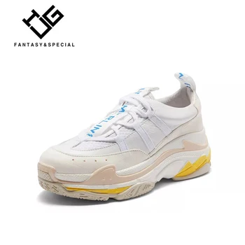 

IGU Flat Shoes Women Sneakers Genuine Leather White Women Shoes High Street Thick Bottom Platform Shoes For Lady Mocasines Mujer