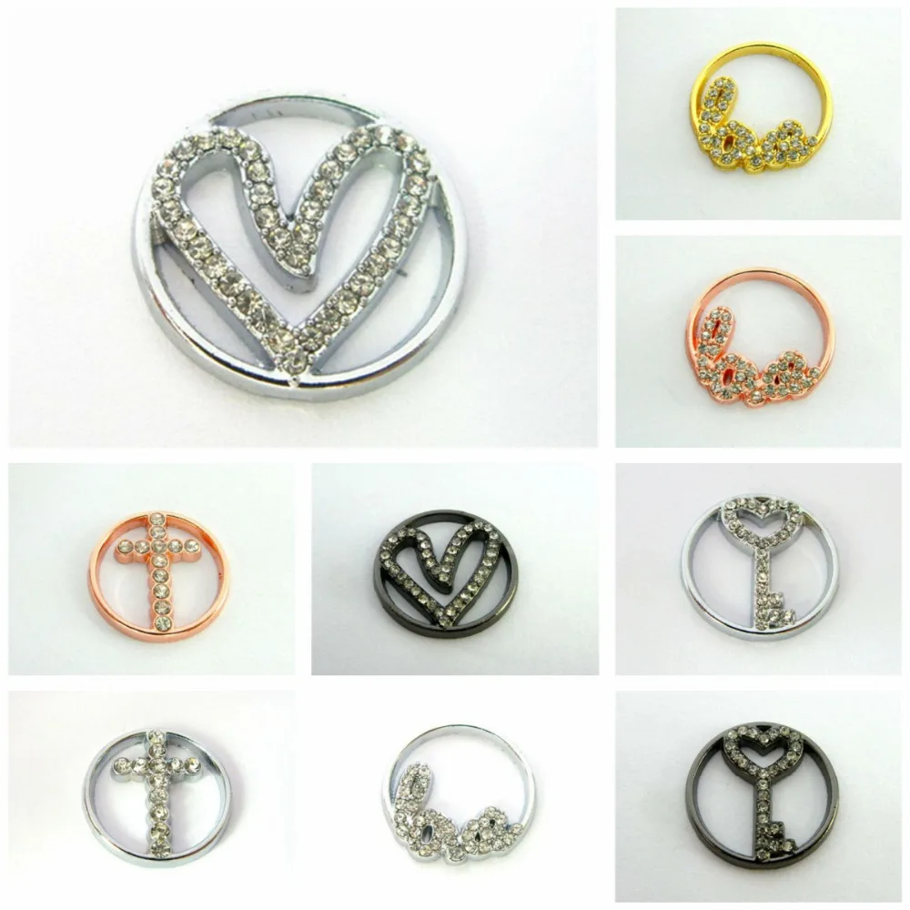 

5pcs 22mm Heart Cross Love Key Crystal Rhinestone Floating Plates Fits 30mm Floating Charms Locket