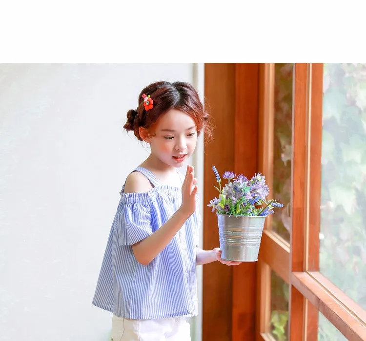 blue striped baby teenage girls shirts princess off shoulder loose cute teenage shirts Korean style spring summer autumn tops (23)