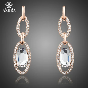 

AZORA Fashion Jewelry Rose Gold Color Clear Stellux Austrian Crystal Two Circle Connected Drop Earrings for Women TE0210