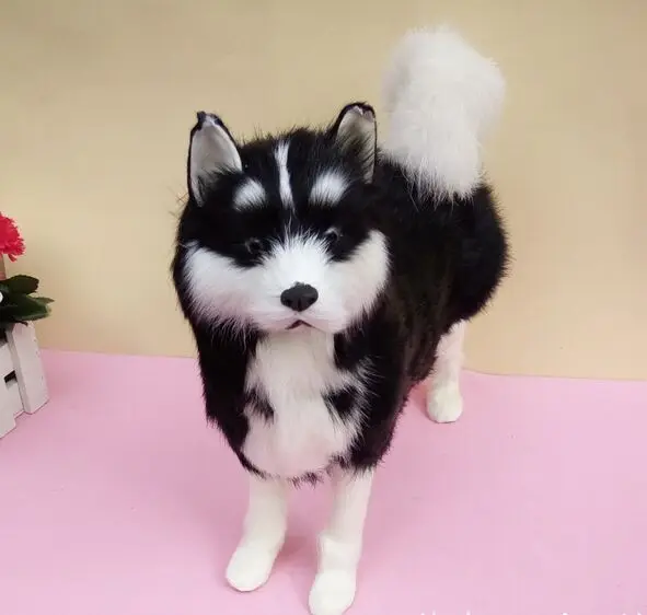 large 29x25cm black Alaskan Malamute model polyethylene&furs dog