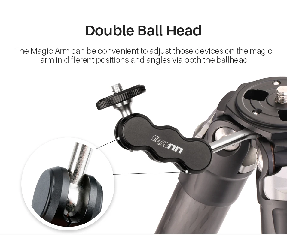 UURIG R002 Magic Arm Mount совместимые с ЧПУ двойной шаровой головкой с 1/4 ''винтом для монитор телефона Gimbal камера видео легкий штатив