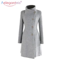 Aelegantmis Осень Зима длинное шерстяное пальто для женщин Элегантный отложной воротник полушерстяные пальто тонкий пояс пальто Верхняя одежда для женщин