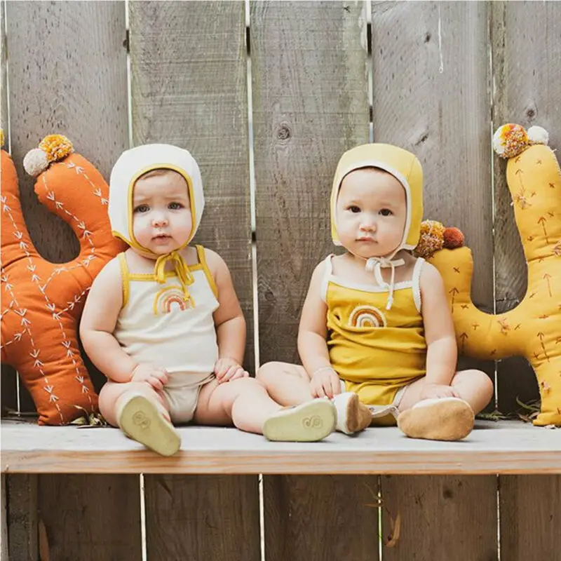 Комбинезон для новорожденных девочек от 0 до 24 месяцев, радужные комбинезоны наряд на бретельках, летний детский костюм для игр